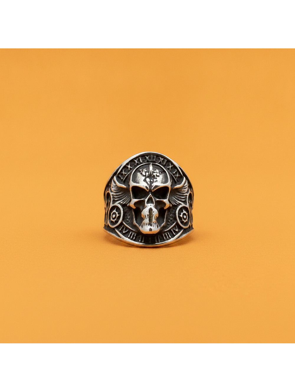 Biker Winged Skull Men's Stainless Steel Ring Size 10